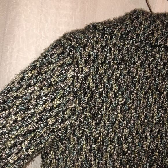 Tweeds M Wool Blend Olive Green Teal Gray White Boucle Chunky Knit Cardigan - Picture 14 of 15